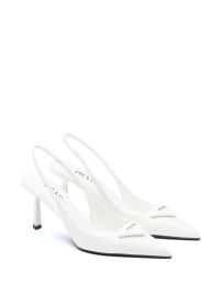 Prada 75mm Leather Slingback Pumps White at Farfetch