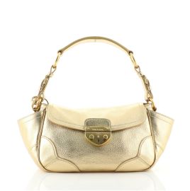 Prada Antic Pushlock Shoulder Bag Vitello Daino Small Metallic 6431249 at Rebag