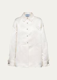 Prada Boxy Crystal Button Satin Double Shirt - at Bergdorf Goodman