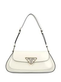 Prada Brushed Leather Shoulder Bag in White at Cettire