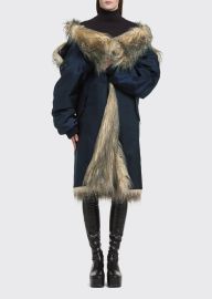 Prada Faux Fur Off-the-Shoulder Re-Nylon Coat - at Bergdorf Goodman