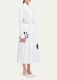 Prada Flower-Print Belted Poplin Midi Dress - at Bergdorf Goodman