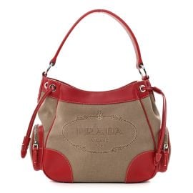 Prada Jacquard Logo Hobo Corda Rosso 1121448 FASHIONPHILE at Fashionphile