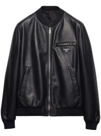 Prada Leather Bomber Jacket Black at Farfetch