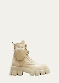 Prada Leather Zip Pocket Combat Booties - at Bergdorf Goodman