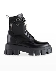 Prada Leather Zip Pocket Combat Booties at Neiman Marcus