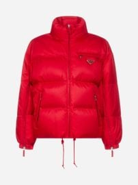 Prada Logo Nylon Gabardine Down Jacket In Red at Luisaviaroma