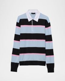 Prada Menx27s Cotton-Silk Striped Polo Shirt at Neiman Marcus