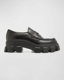 Prada Menx27s Monolith Lug-Sole Brushed Leather Loafers at Neiman Marcus