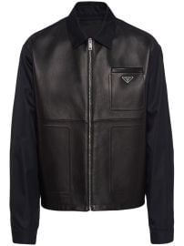 Prada Re-Nylon Leather Jacket Black at Farfetch