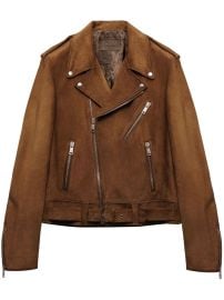 Prada Suede Biker Jacket Brown at Farfetch