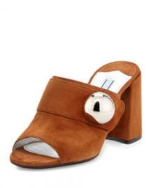 Prada Suede Chunky-Heel Slide Sandal  Palissandro at Neiman Marcus