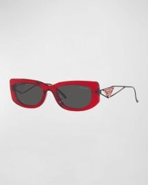 Prada Triangle Logo Rectangle Acetate Metal Sunglasses at Neiman Marcus