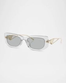 Prada Triangle Logo Rectangle Acetate Metal Sunglasses at Neiman Marcus