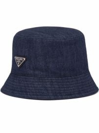 Prada Triangle logo Denim Bucket Hat at Farfetch