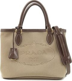 Prada Womens Brown Canvas Leather Trim Jacquard Logo Crossbody Bag 1BA172 Handbags com at Amazon
