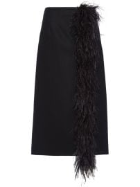 Prada feather-trimmed Wool Midi Skirt Black at Farfetch