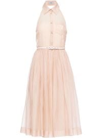 Prada logo-embroidered Organza Midi Dress Neutrals at Farfetch