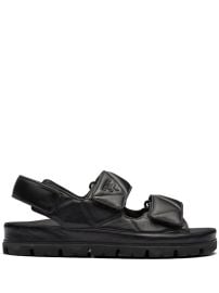 Prada logo-lettering Quilted Leather Sandals Black at Farfetch