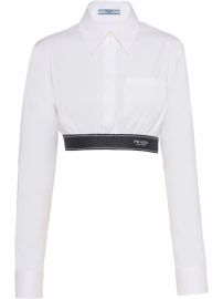 Prada logo-trim stretch-poplin Cropped Shirt - at Farfetch