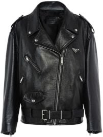 Prada triangle-plaque Leather Jacket Black at Farfetch
