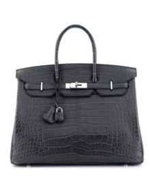 Pre-Owned HERMS Pre-Owned Hermes Birkin 35 Handbag Grey Matte Alligator with Palladium Hardware Bloomingdales at Bloomingdales