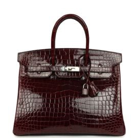 Pre-owned Hermes Birkin 35 Bordeaux Shiny Porosus Crocodile Palladium at Madison Avenue