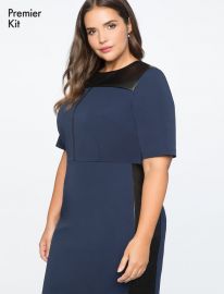 Premier Bi-Stretch Faux Leather Mix Work Dress at Eloquii