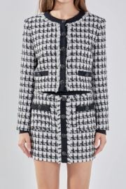 Premium Cropped Tweed Jacket With Fringe at Endless Rose
