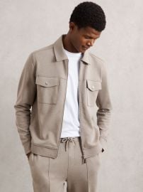 Premium Interlock Zip-Through Overshirt in Taupe Brown at Reiss