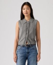 Premium Women\'s Super Soft Mini Ruffle-Sleeveless Collared Vest at Macys