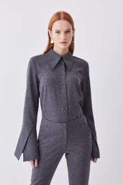 Premium Wool Flannel Flare Cuff Detail Shirt at Karen Millen