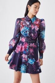 Pressed Floral Organdie Mini Dress at Karen Millen