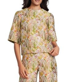 Preston & York Esra Coordinating Round Neck Elbow Length Sleeve Brocade Blouse at Dillards