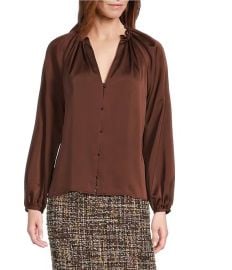 Preston amp York Priya Satin V-Neckline Long Sleeve Blouse Dillardx27s at Dillards