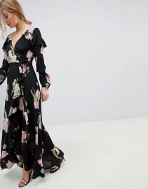 Pretty Floral Maxi Ruffle Wrap Dress at ASOS