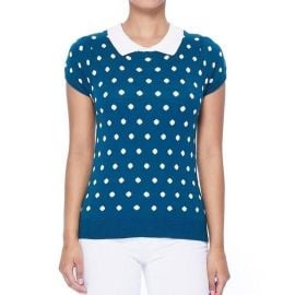 Pretty In Polka Dot Collar Top Teal ndash at Varga