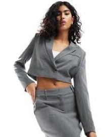 Pretty Lavish cropped tailored blazer in gray melange - part of a set at ASOS