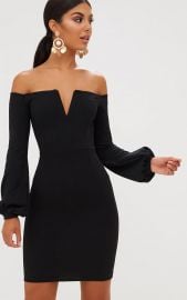 Pretty Little Thing Black Balloon Sleeve Bardot Bodycon Dress at Pretty Little Thing