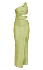 Pretty Little Thing Green Textured Cutout One Shoulder Detail Midaxi Dress at Pretty Little Thing