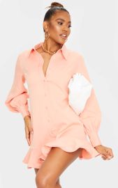 Pretty Little Thing Peach Frill Hem Shirt Dress at Pretty Little Thing