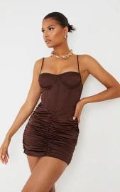 Pretty Little Thing Satin Strappy Corset Detail Ruched Bodycon Dress at Pretty Little Thing