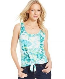 Pretty Rebellious Juniors Tie-Front Tank Top in Leaf Print at Macys