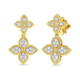 Princess Flower Yellow Gold Diamond Double Drop Earrings at Roberto Coin