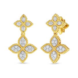 Princess Flower Yellow Gold Diamond Double Drop Earrings by Roberto Coin at Roberto Coin