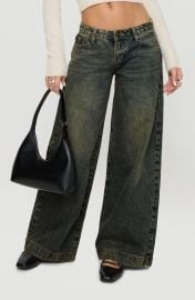 Princess Polly Ribbon Bow Print Low Rise Wide Leg Jeans at Nordstrom
