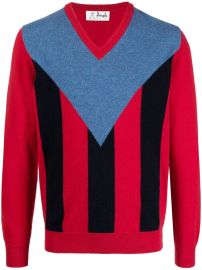 Pringle of Scotland Unisex V Neck Stripe Jumper in Red at Farfetch