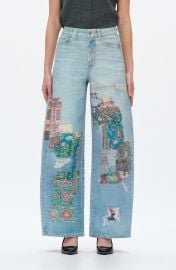 Print High Waist Barrel Leg Jeans at Nordstrom