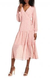 Print Long Sleeve Faux Wrap Midi Dress by All in Favor at Nordstrom