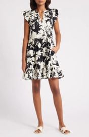 Print Ruffle Shoulder Minidress at Nordstrom